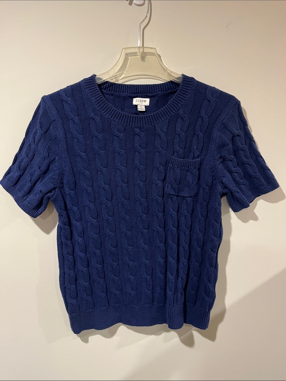 J. Crew Navy Cable-Knit Short-Sleeve Crewneck Sweater